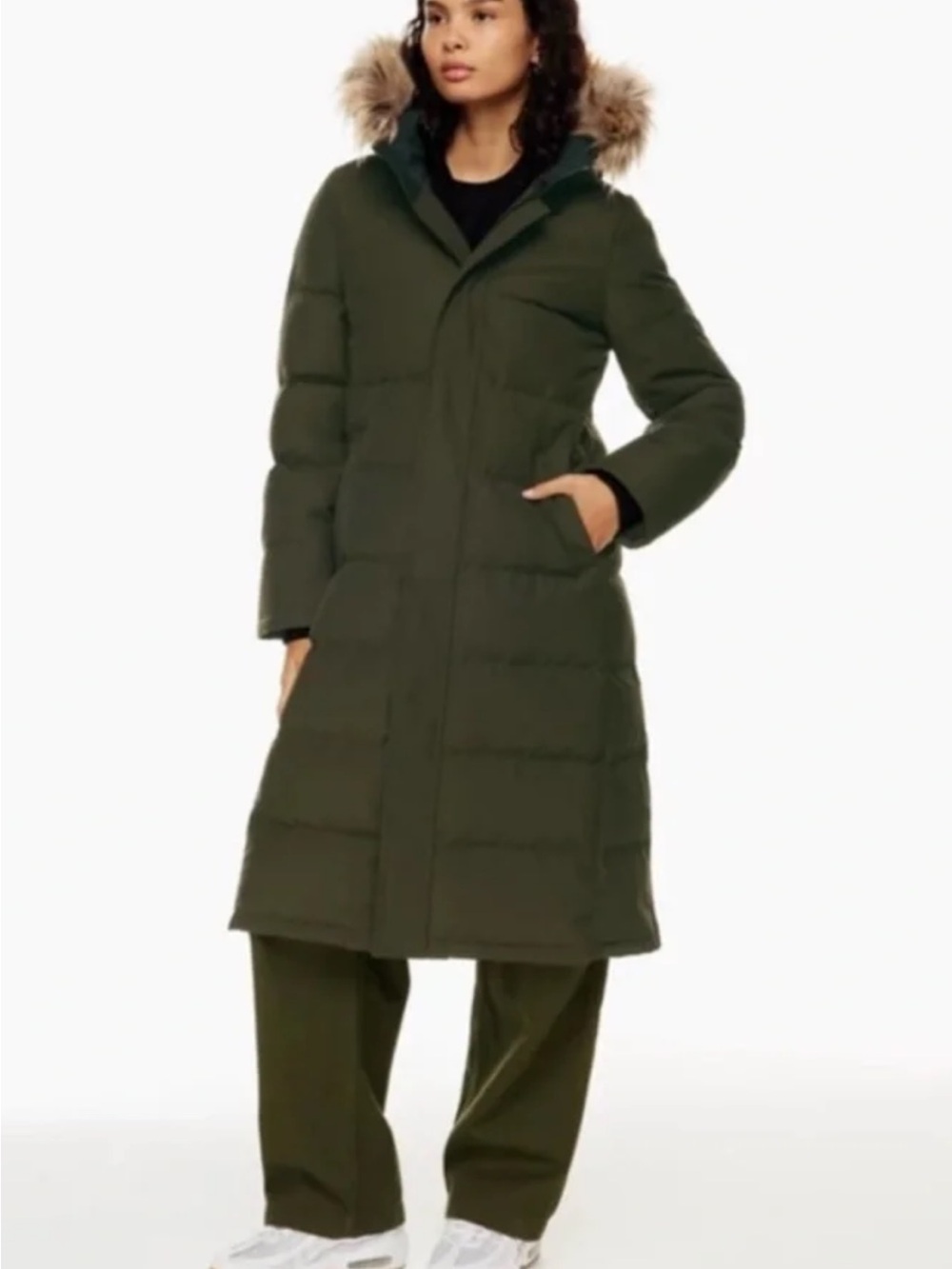 Aritzia TNA Powder Parka Long in Dark Olive - Size Small